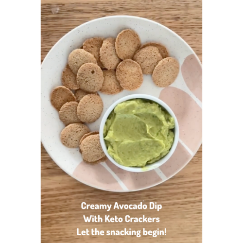 healthy keto friendly crackers and avocado dip